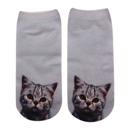 Women Ladies 3D Printed Animal Pattern Socks Cute Cat Low Cut Ankle Hosiery