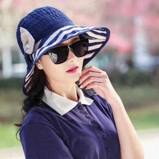 Women Ladies Bow-knot Wide Brim Beach Sun Hat Summer Outdoor Travel Anti-UV Visor Bucket Hat