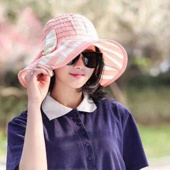 Women Ladies Bow-knot Wide Brim Beach Sun Hat Summer Outdoor Travel Anti-UV Visor Bucket Hat