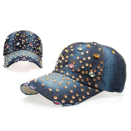 Women Ladies Casual Outdoor Sport Hat Bling Spot Drill Cowboy Baseball Peaked Cap