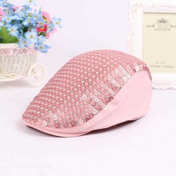 Women Ladies Cotton Flickering Sequin Embroidery Cap Metal Button Beret Hat