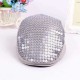 Women Ladies Cotton Flickering Sequin Embroidery Cap Metal Button Beret Hat