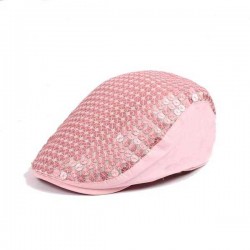 Women Ladies Cotton Flickering Sequin Embroidery Cap Metal Button Beret Hat