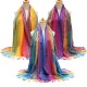 Women Ladies Cotton Mixed Color Feather Printed Tassel Scarves Colorful Stole Shawl Wrap Scarf