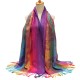 Women Ladies Cotton Mixed Color Feather Printed Tassel Scarves Colorful Stole Shawl Wrap Scarf