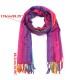 Women Ladies Cotton Mixed Color Feather Printed Tassel Scarves Colorful Stole Shawl Wrap Scarf