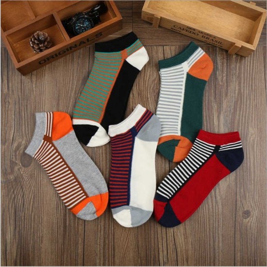 Women Ladies Cotton Stripe Ankle Socks Patchwork Striped Comfortable Boat Socks