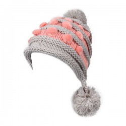 Women Ladies Crochet Knitted Big Ball Mixed Color Ear Muff Beanie Cap Earflap Winter Hat