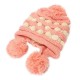 Women Ladies Crochet Knitted Big Ball Mixed Color Ear Muff Beanie Cap Earflap Winter Hat