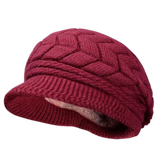 Women Ladies Crochet Knitted Cotton Blend Beret Hat Soft Warm Plush Linen Ski Baseball Cap