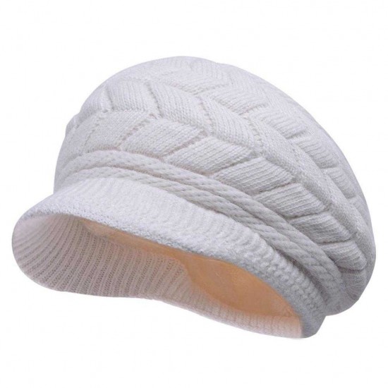 Women Ladies Crochet Knitted Cotton Blend Beret Hat Soft Warm Plush Linen Ski Baseball Cap