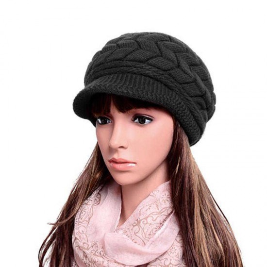 Women Ladies Crochet Knitted Cotton Blend Beret Hat Soft Warm Plush Linen Ski Baseball Cap