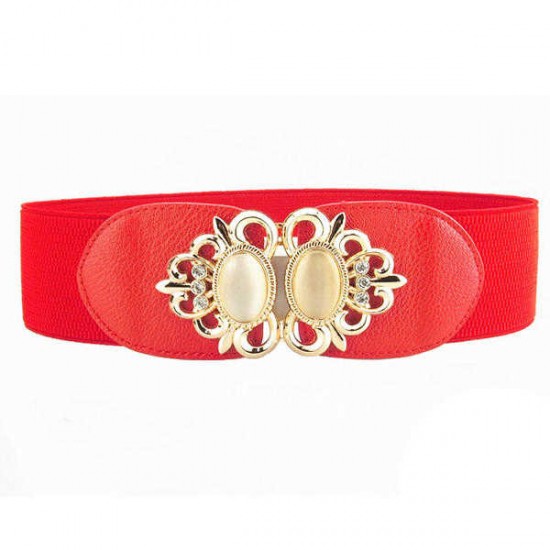 Women Ladies Elastic Stretch Waistband Metal Button Diamond Waist Belt