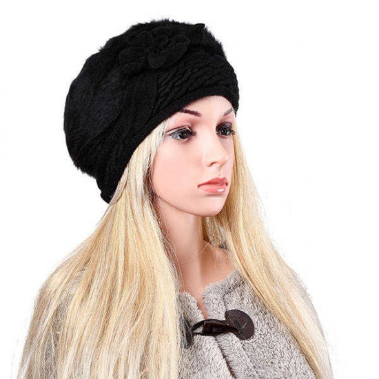 Women Ladies Faux Rabbit Fur Knitted Crochet Beanie Cap Knitting Elastic Baggy Hat