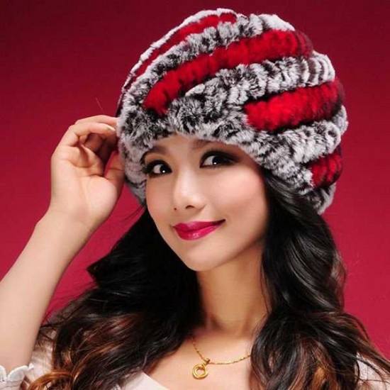 Women Ladies Femal Rabbit Fur Screw Knitted Hats Mix Colors Caps