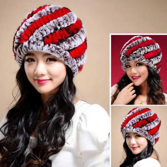 Women Ladies Femal Rabbit Fur Screw Knitted Hats Mix Colors Caps