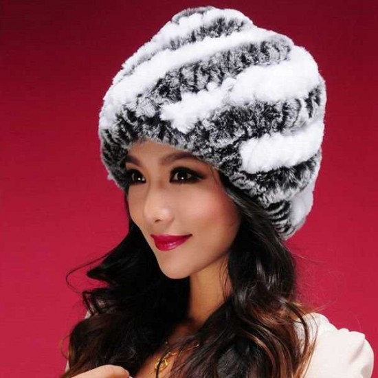 Women Ladies Femal Rabbit Fur Screw Knitted Hats Mix Colors Caps