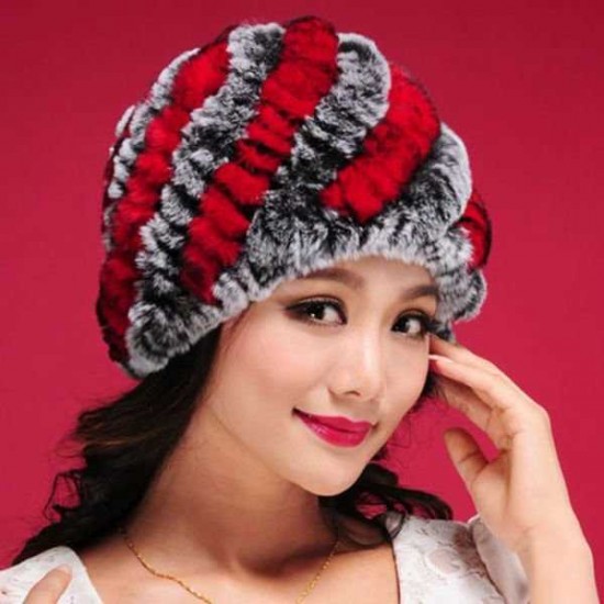 Women Ladies Femal Rabbit Fur Screw Knitted Hats Mix Colors Caps