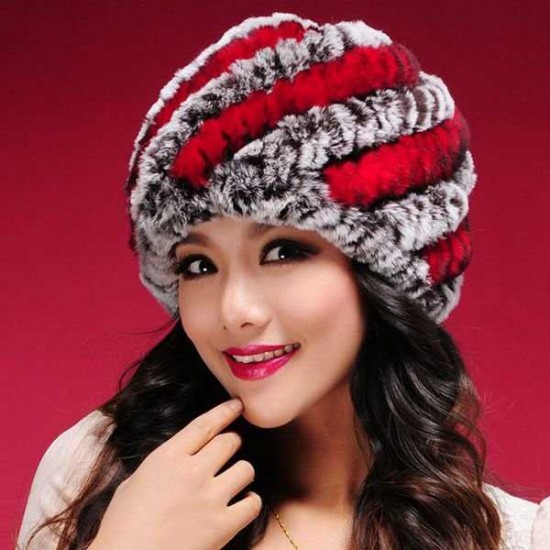 Women Ladies Femal Rabbit Fur Screw Knitted Hats Mix Colors Caps