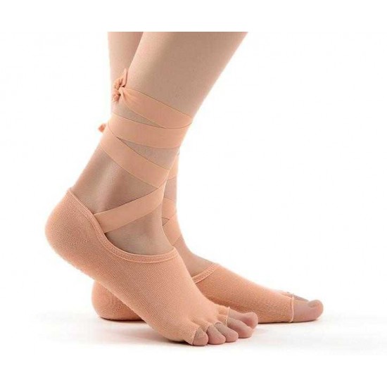 Women Ladies Five Finger Toes Yoga Socks Ballet Sports Lace Non-Slip Exposed Instep Yoga Socks