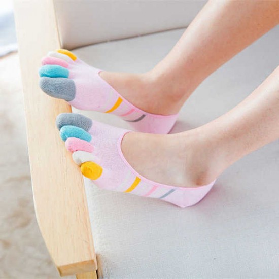 Women Ladies Five-toes Colorful Boat Sock Breathable Anti Skid Invisibility Socks Comfortable