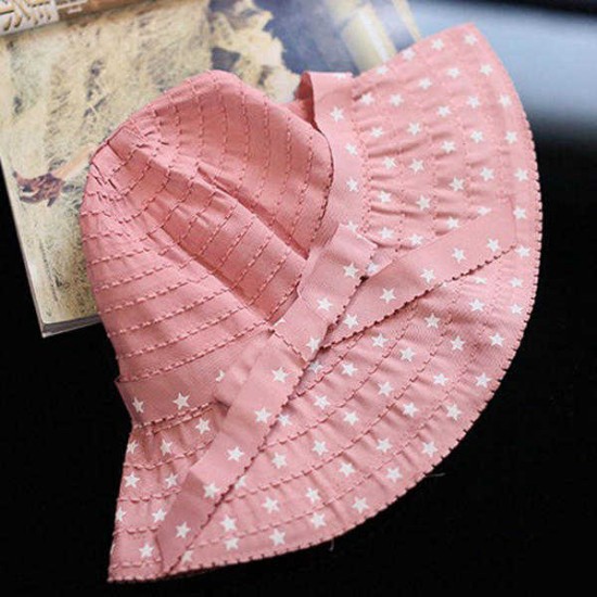 Women Ladies Folding Star Print Anti-UV Beach Sun Hat Wide Brim Outdoor Travel Sunshade Bucket Hat