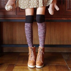 Women Ladies Harajuku Knitting Over Knee Thigh Stockings High Socks Boots Hosiery