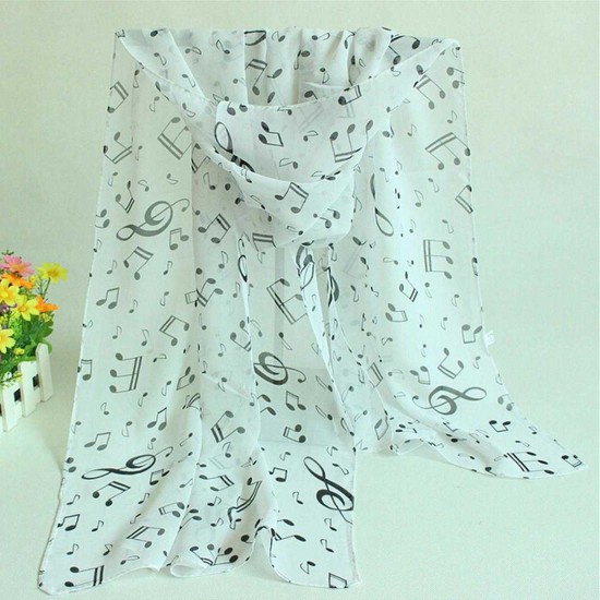 Women Ladies Musical Note Printed Chiffon Scarf Shawl Wrap