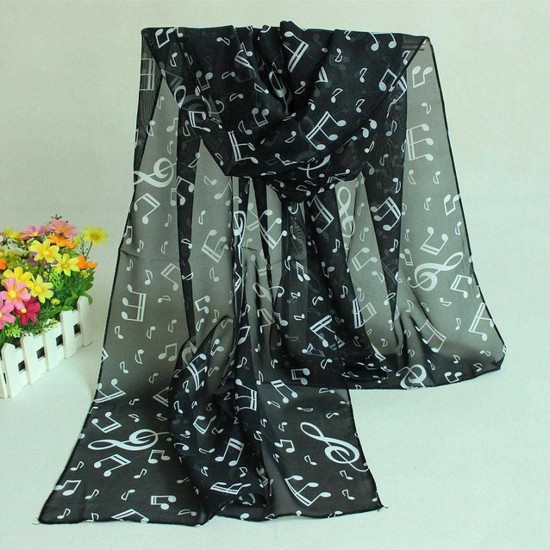 Women Ladies Musical Note Printed Chiffon Scarf Shawl Wrap