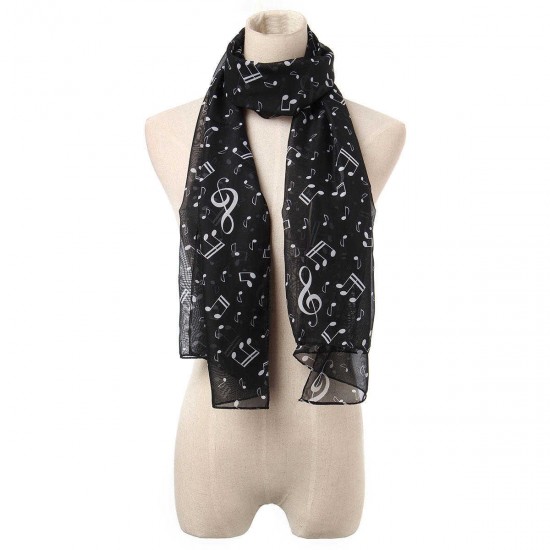 Women Ladies Musical Note Printed Chiffon Scarf Shawl Wrap