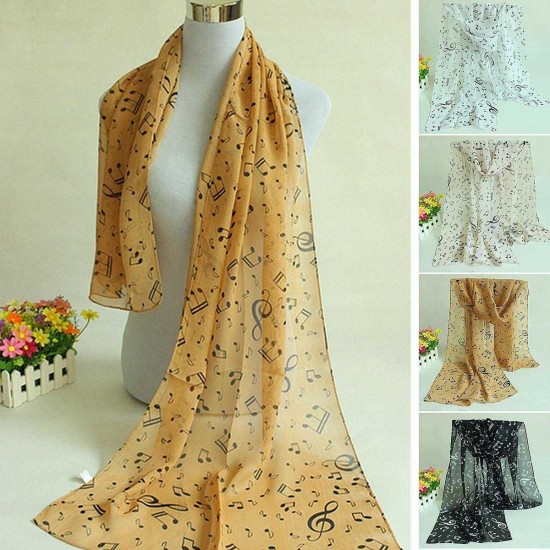 Women Ladies Musical Note Printed Chiffon Scarf Shawl Wrap