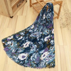 Women Ladies Peony Flower Printed Cotton Scarves Floral Tassel Warm Long Shawls