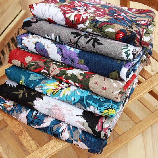 Women Ladies Peony Flower Printed Cotton Scarves Floral Tassel Warm Long Shawls