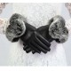 Women Ladies Rabbit Fur Artificial Leather Screen Touch Windproof Gloves Dacron Linen Mittens