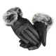 Women Ladies Rabbit Fur Artificial Leather Screen Touch Windproof Gloves Dacron Linen Mittens