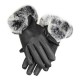 Women Ladies Rabbit Fur Artificial Leather Screen Touch Windproof Gloves Dacron Linen Mittens