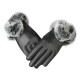 Women Ladies Rabbit Fur Artificial Leather Screen Touch Windproof Gloves Dacron Linen Mittens