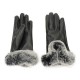 Women Ladies Rabbit Fur Artificial Leather Screen Touch Windproof Gloves Dacron Linen Mittens