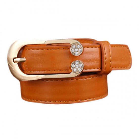 Women Ladies Second Layer Leather Belt Diamond Waist Belt Metal Pin Buckle Dress Waistband