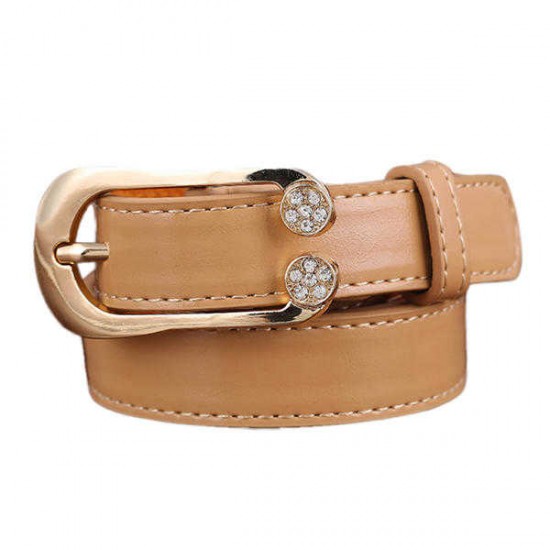 Women Ladies Second Layer Leather Belt Diamond Waist Belt Metal Pin Buckle Dress Waistband