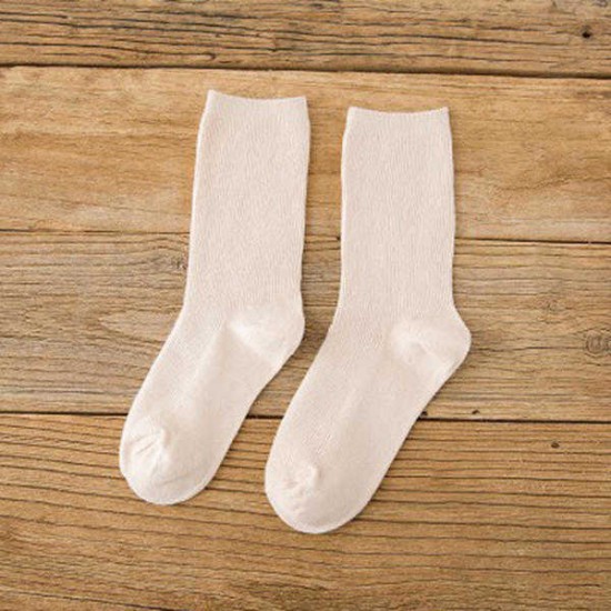 Women Ladies Solid Cotton Middle Socks Casual Soft Breathable Sock