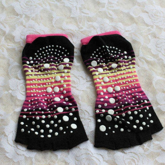 Women Ladies Stripe Five Toes Yoga Socks Bare Toes Tube Cotton Non-Slip Sports Socks