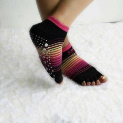 Women Ladies Stripe Five Toes Yoga Socks Bare Toes Tube Cotton Non-Slip Sports Socks