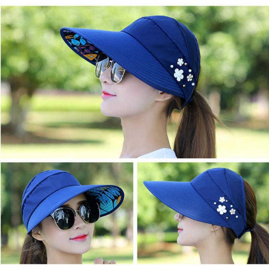 Women Ladies Summer Outdoor Anti-UV Beach Sunscreen Sun Hat Flower Print Caps