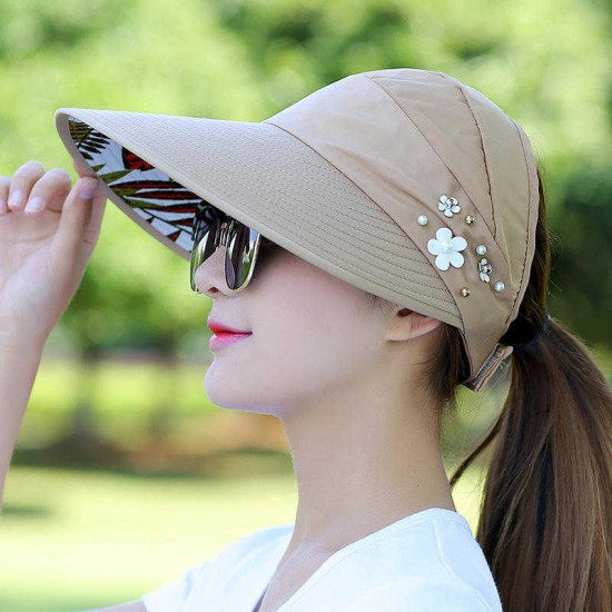 Women Ladies Summer Outdoor Anti-UV Beach Sunscreen Sun Hat Flower Print Caps