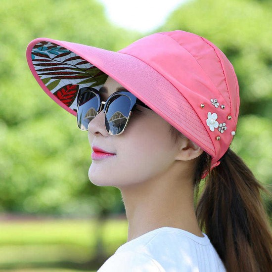 Women Ladies Summer Outdoor Anti-UV Beach Sunscreen Sun Hat Flower Print Caps