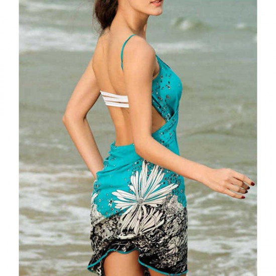 Women Ladies Summer Printed Spandex Slip Sun Protective Beach Towels Beach Dress