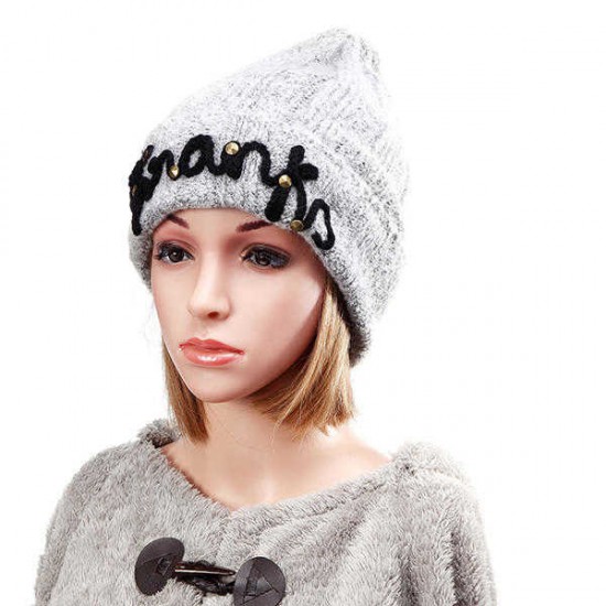 Women Ladies Thicken Knitting Hat Braided Crochet Rivets Winter Warm Ski Beanie Cap