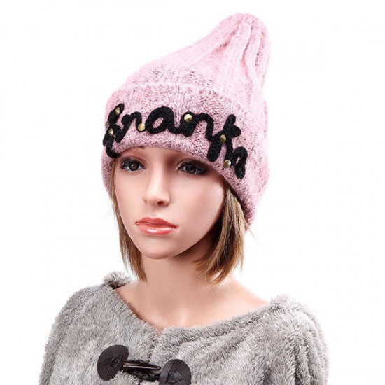 Women Ladies Thicken Knitting Hat Braided Crochet Rivets Winter Warm Ski Beanie Cap