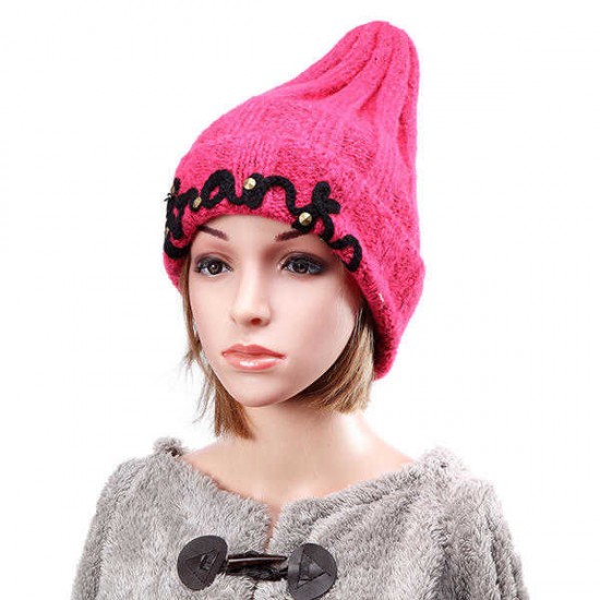 Women Ladies Thicken Knitting Hat Braided Crochet Rivets Winter Warm Ski Beanie Cap